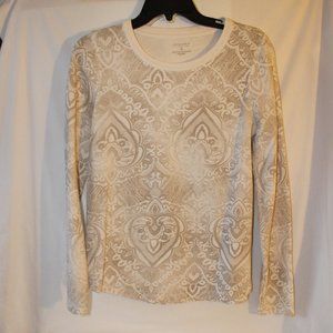 Sonoma Long Sleeve Crew Neck Cream Tan Print Sz S